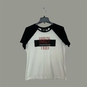 Harley-Davidson Women's Large Stacked Print Tee White Black Red Short Sleeves